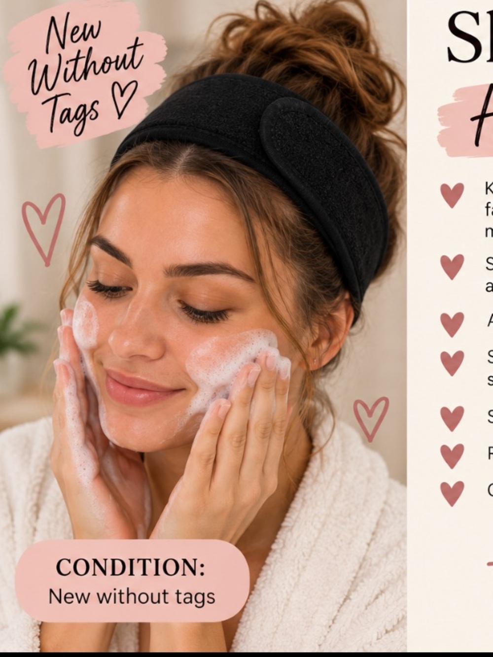 Black Spa Skincare Headband Soft Stretch Makeup Face Wash Hair Band